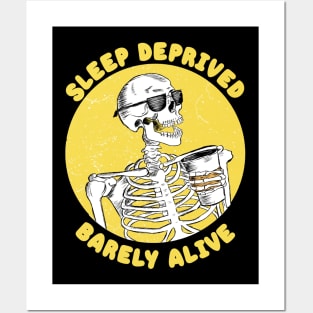 Sleep Deprived Barely Alive Coffee Addict Funny Skeleton copy Posters and Art